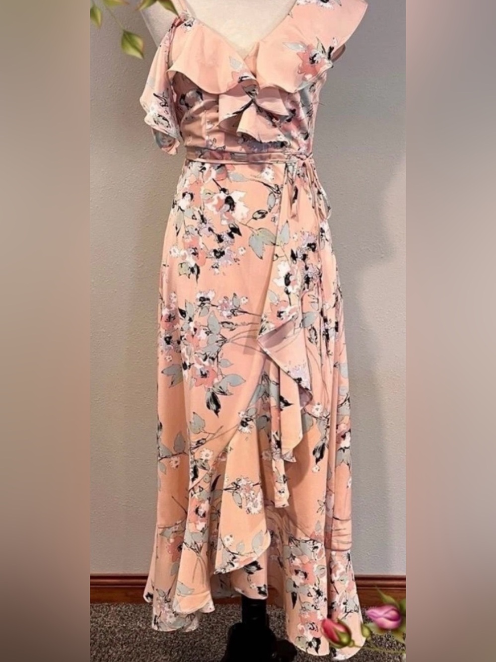 Midnight Doll Maxi Midi Floral Dress Pink Medium M Wedding Bridal Summer Perfect